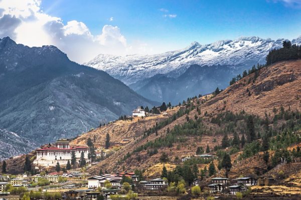landscape of mountain and valley country Thimphu city in Bhutan