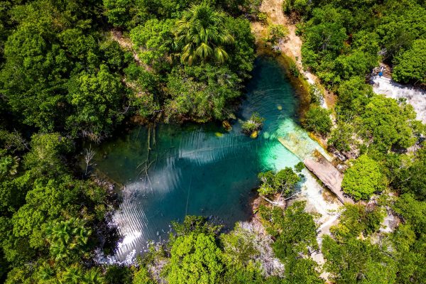 Aerial view of the tropical Crystalline Lagoon at Presidente Figueiredo Amazonas Brazil